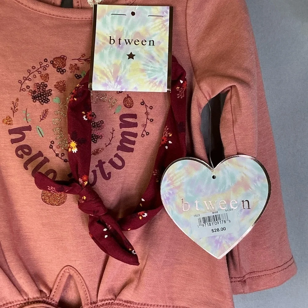 Btween Hello Autumn 3 Pc Matching Baby Girl Top Legging Headband NEW 12 Month